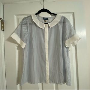 NWT ModCloth Sheer Peter Pan Collar Striped Button Up in Blue, L